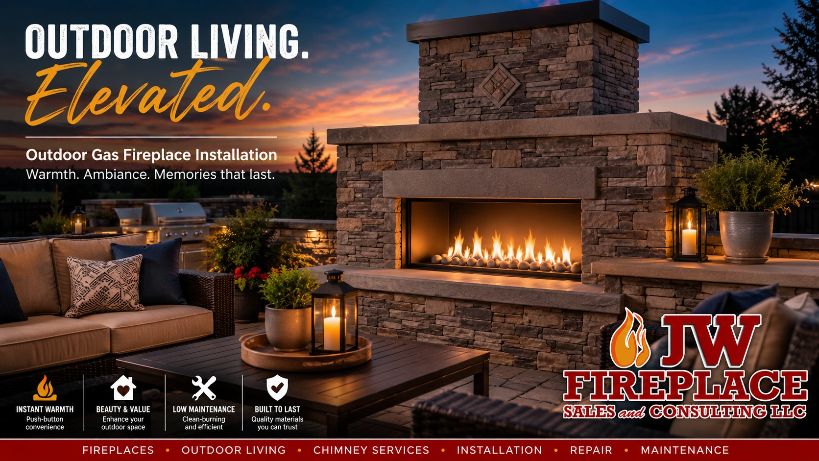 JW Fireplace Sales and Consulting | Outdoor Natural Gas Fireplace Installation